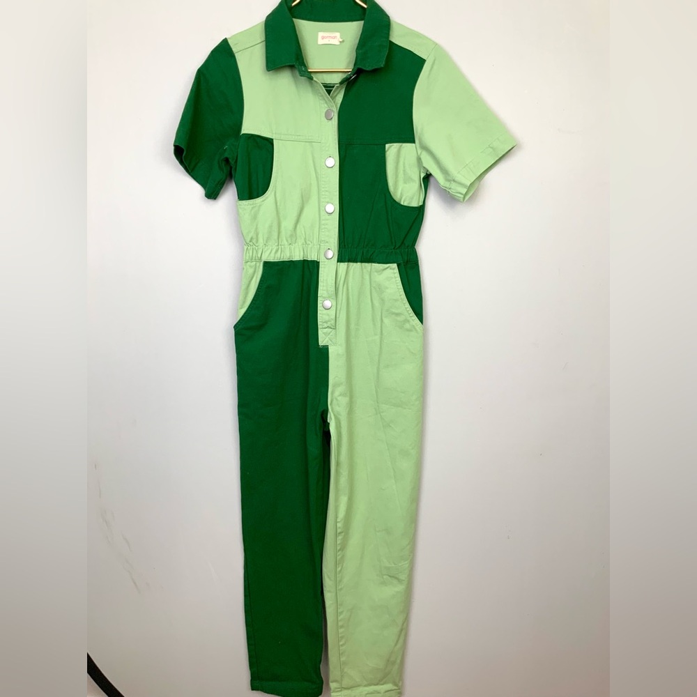 Gorman‎ UK 6 US 2 Dee Green Colorblock Boiler Suit Coveralls Jumpsuit Pockets